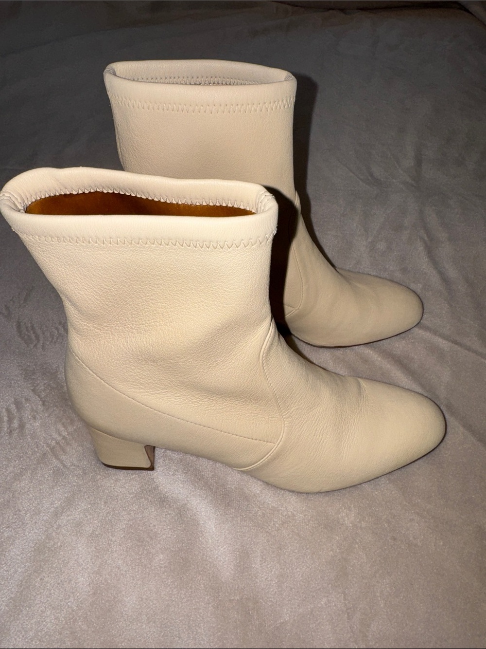 Stuart Weitzman Cream Mid-Calf Leather Block Heel Boots